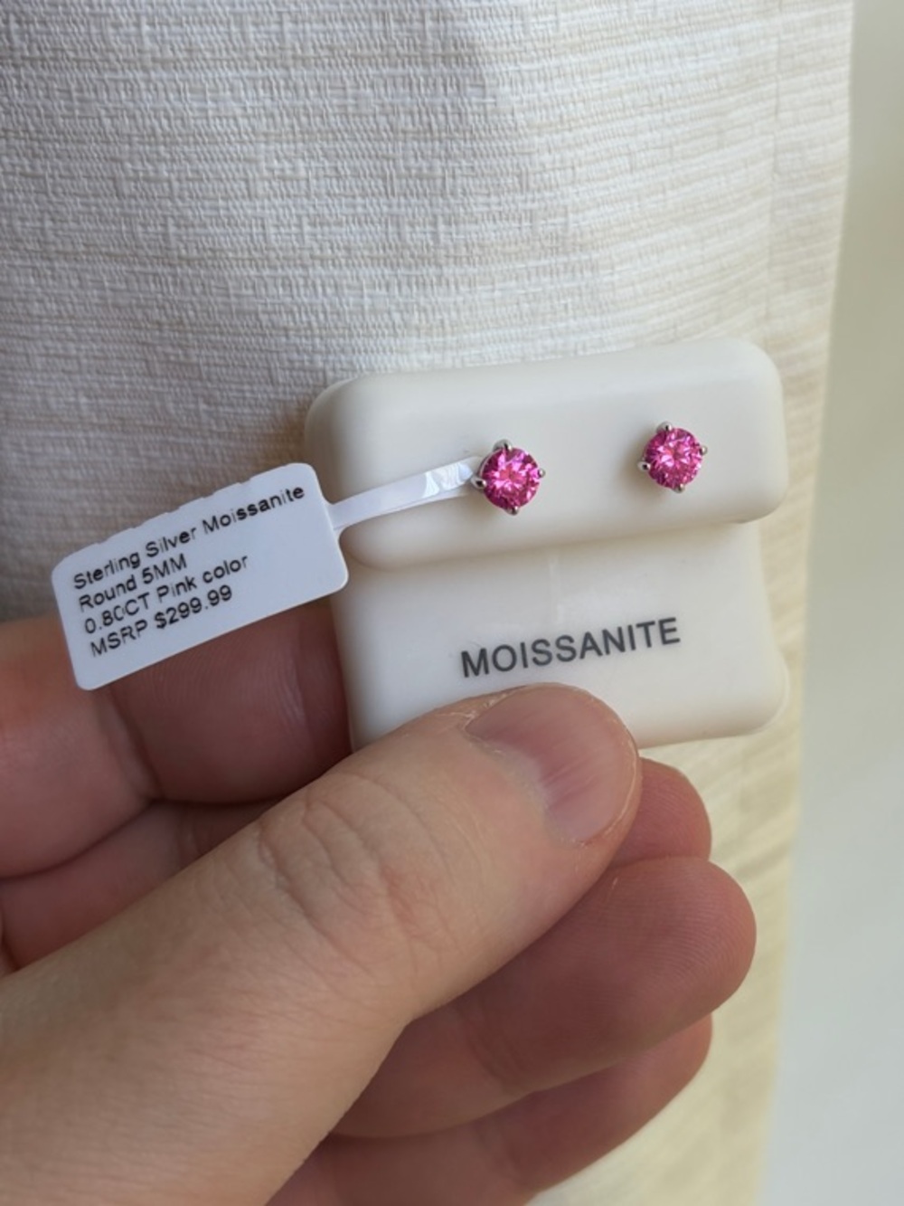 Hot Pink Moissanite Stud Earrings - Round Cut